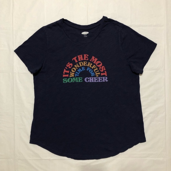 Old Navy Tops - Old Navy Womens Short Sleeve Cotton Crew Neck Curved Hem Navy Blue Graphic Tee L